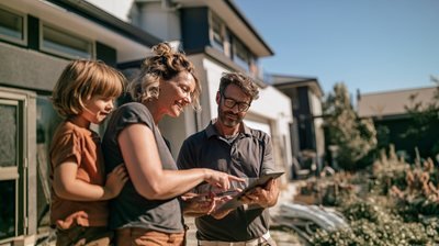 Arden Projects representative walking a family through their insurance repair